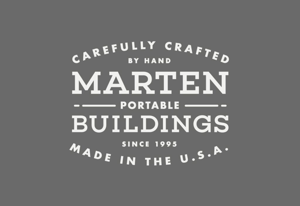 Marten Portable Buildings logo on dark